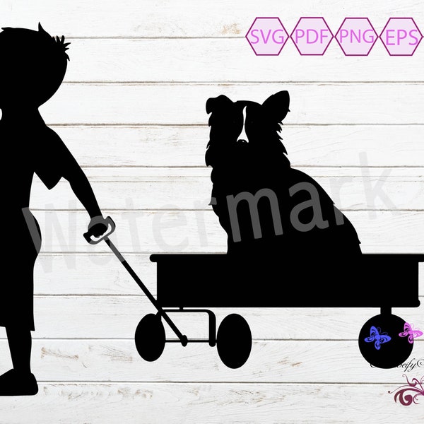 Boy Pulling Wagon And Dog SVG Clipart, Dog Lover, Man's Best Friend, Family Pet, Boy Loves Dog, Little Wagon, Walking Dog, Digital Download