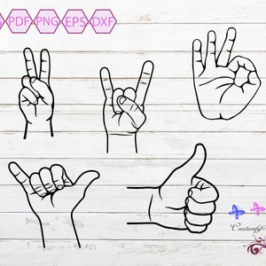 Hand Signs SVG, A Okay SVG, Shaka Sign, Hang Loose, Rock Hand Sign, Hand Sign Clipart, Rocking SVG, Thumbs Up Sign, Digital Download