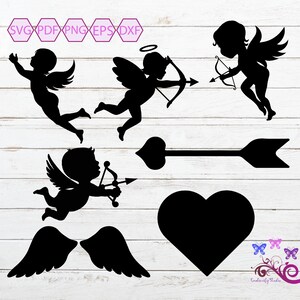 Cupids Bundle SVG, Cupids Arrow, Heart and Wings, Bow and Arrow, Cupid Silhouette, Valentine&#39;s Day, Cupid Clipart, Digital Download