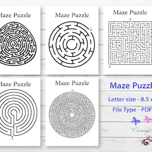 Printable Mazes For Kids, School Age, PreSchool Puzzles, Maze Game, Easy Hard, Start End, PDF Worksheet, Children Activity, Digital Download
