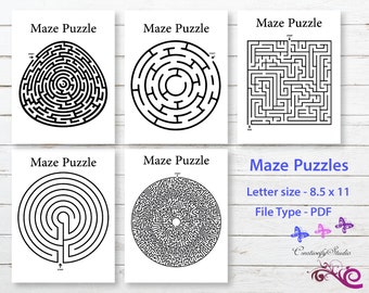 Printable Mazes For Kids, School Age, PreSchool Puzzles, Maze Game, Easy Hard, Start End, PDF Worksheet, Children Activity, Digital Download