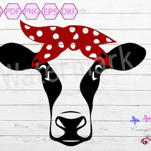 Cow Heifer with Polkadot Bow Hair Tie, Cow With Bandana, Livestock on the Farm SVG, Cow Clipart, Commercial Use, Digital Download