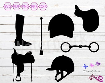 Equestrian SVG Clipart, Horseback Riding, Horse Saddle, Riding Boots, Horse Rider, Horse Racing, Jockey Accessories, Digital Download
