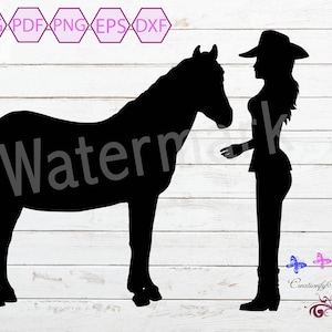 Cowgirl With Horse SVG, Silhouette Clipart, Horse Lover, Horse Decal, Family Pet SVG, Pony Clipart, Horse Decal Sticker, Digital Download