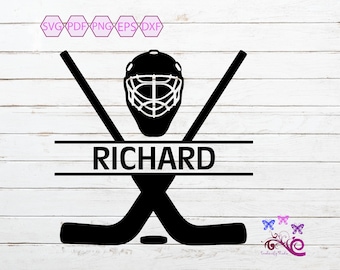 Hockey Monogram SVG, Split Goalie Monogram, Hockey Stick, Goalie Helmet, Play Ice Hockey, Hockey Team, Glowforge Laser, Digital Download