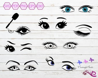 Eyes SVG, Eyelashes Clipart, Winking Eye, Girl Eyes, Pretty Eyes, Beautiful Eyes, Small Commercial Use, Cricut Cut File, Digital Download