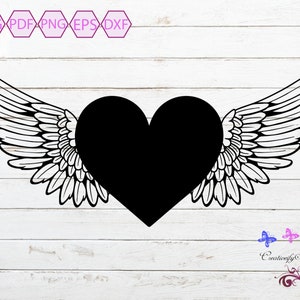 Heart With Wings SVG, Memorial Design, Heart Vector, Tribal Wings, Angel Wings Heart, Passing SVG, Sticker Vinyl Decal, Digital Download