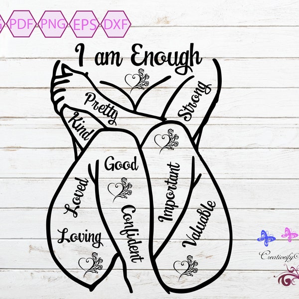 I am Enough, Kind Strong Woman, Body Positive, Attractive Person, Mental Health, Confident Individual, Important Valuable, Digital Download