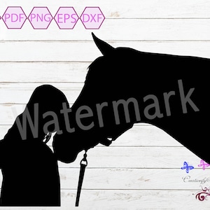 Girl Kissing Horse SVG Clipart, Horse Lover, Horse Decal, Family Pet SVG, Horse Silhouette Clipart, Pony Clipart, Horse Digital Download