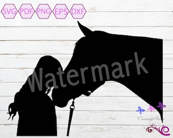 Girl Kissing Horse SVG Clipart, Horse Lover, Horse Decal, Family Pet SVG, Horse Silhouette Clipart, Pony Clipart, Horse Digital Download