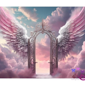 Pink And White Wings Extending From Heaven Gate PNG, Memorial Arch, Rest In Peace, Sympathy Gift, Funeral Card, Digital Download