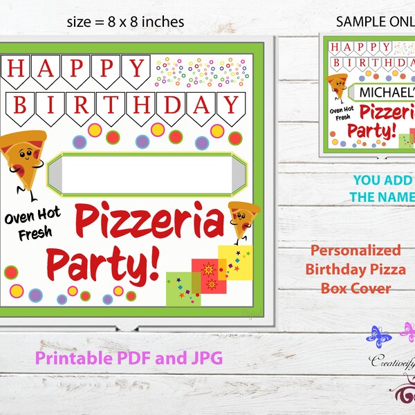 Pizza Box Printable Label For Kids Birthday Party, Italian Chef Personalized Birthday Lid, Pizza Party Theme Decor, Digital Download