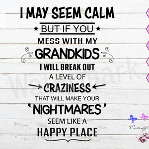 If You Mess WIth My Grandkids SVG, Crazy Grandma Quote, Gift For Grandmother, Nanny Shirt, Nightmare SVG, Level Of Crazy, Digital Download