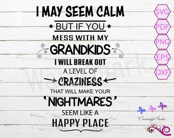 If You Mess WIth My Grandkids SVG, Crazy Grandma Quote, Gift For Grandmother, Nanny Shirt, Nightmare SVG, Level Of Crazy, Digital Download