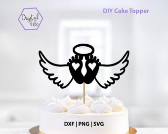 Angel Wings DIY Cake Topper SVG, Heaven Cake, RIP Cake, Loss Of Loved One, Baby Feet, Halo With Wings, Digital Download