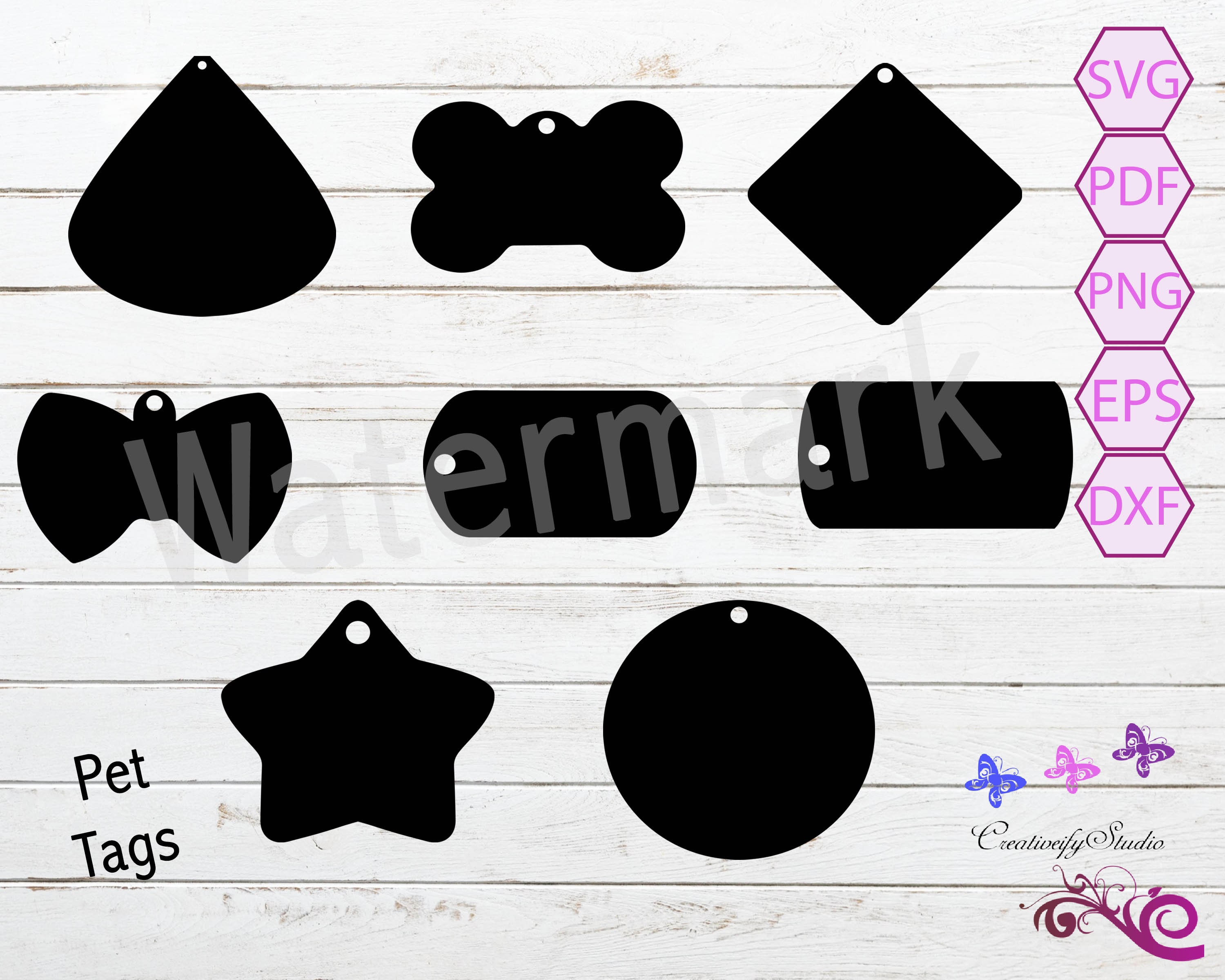 Download Pet Tags Svg Silhouette Clipart Dog Id Tags Cat Id Tags Etsy
