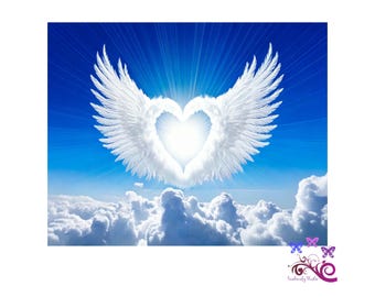 Heaven Background With Wings and Heart PNG, Memorial Image, In Loving Memory, Fluffy Clouds, Blue Background, RIP Image, Digital Download