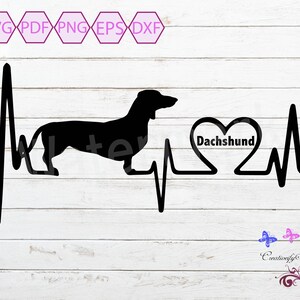 Love My Dachshund Heartbeat SVG Silhouette Clipart, Dog Heart Beat, Vinyl Decal, Dachshund Dog Mug, Animal Bumper Sticker, Digital Download