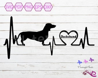 Love My Dachshund Heartbeat SVG Silhouette Clipart, Dog Heart Beat, Vinyl Decal, Dachshund Dog Mug, Animal Bumper Sticker, Digital Download