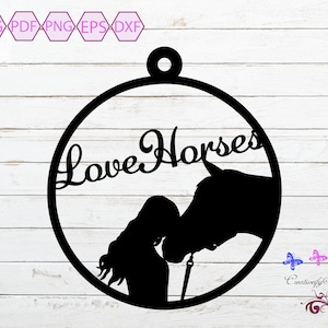 Love Horses SVG, Horse Keychain Pendant, Girl Kissing Horse, Horse Tree Ornament, A Girl And Her Horse, Horse Silhouette, Digital Download