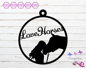 Love Horses SVG, Horse Keychain Pendant, Girl Kissing Horse, Horse Tree Ornament, A Girl And Her Horse, Horse Silhouette, Digital Download