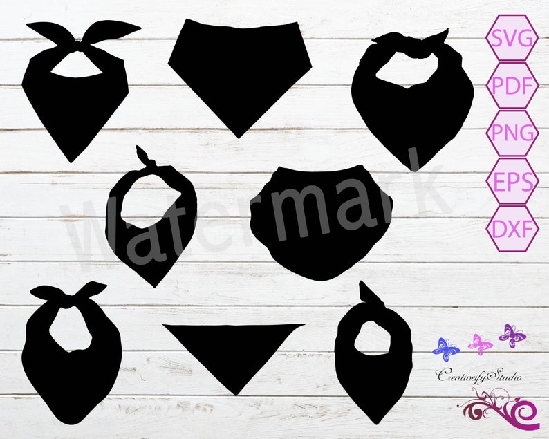 Op de afbeelding: Een set van tien zwarte bandana-silhouetten, perfect voor knutselprojecten, digitale ontwerpen of printen. De bandana's zijn in verschillende vormen en maten, waaronder een klassieke driehoek, een vierkant en een afgeronde vorm.