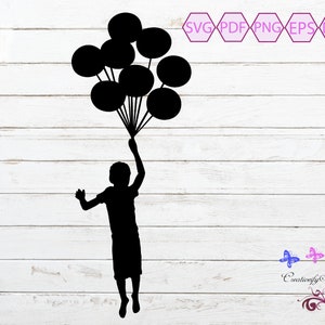 Boy With Birthday Balloons SVG, Boy Jumping Vector, Balloon Illustration, Floating Balloons, Little Boy Silhouette, Digital Download