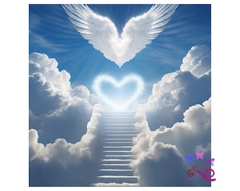 Glowing Heart With White Halo PNG, Stairway To Heaven, White Clouds, Angel Wings, Rest In Peace, Pet Memorial Gift, Digital Download