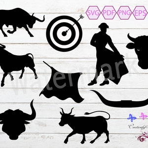 Bull Skull, Bull Fighting SVG Silhouette Clipart, Rodeo Clipart, Bulls Eye, Matador SVG, Bull Horn, Toreador SVG, Bull Cow, Digital Download
