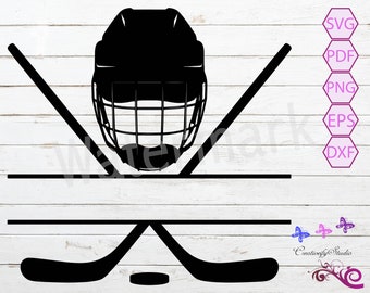 Hockey Split Monogram SVG, Hockey Stick, Hockey Helmet, Play Hockey, Puck SVG, Ice Hockey, Hockey Team, Glowforge Laser, Digital Download