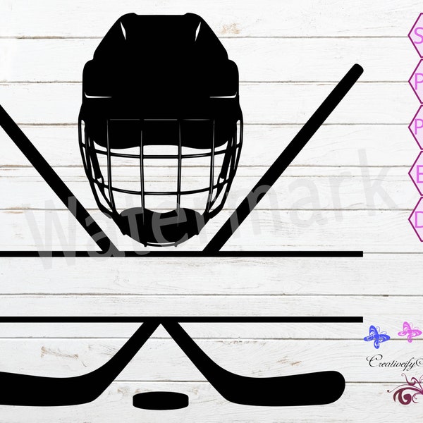 Hockey Split Monogram SVG, Hockey Stick, Hockey Helmet, Play Hockey, Puck SVG, Ice Hockey, Hockey Team, Glowforge Laser, Digital Download