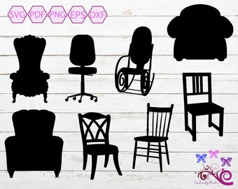 Chairs SVG, Chair Bundle, Chair Silhouette, Chair Clipart, Office Chair, Desk Chair, Kitchen Chair, Rocking Chair, Digital Download