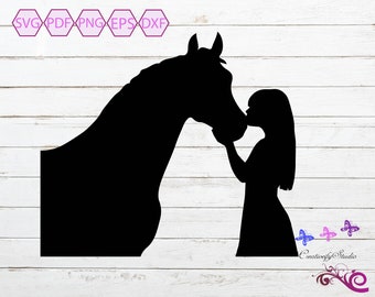 Girl Kissing Her Horse SVG, Horse Clipart, Horse Lover, Horse Decal, Girl And Her Horse, Horse Silhouette, Pony Clipart, Digital Download