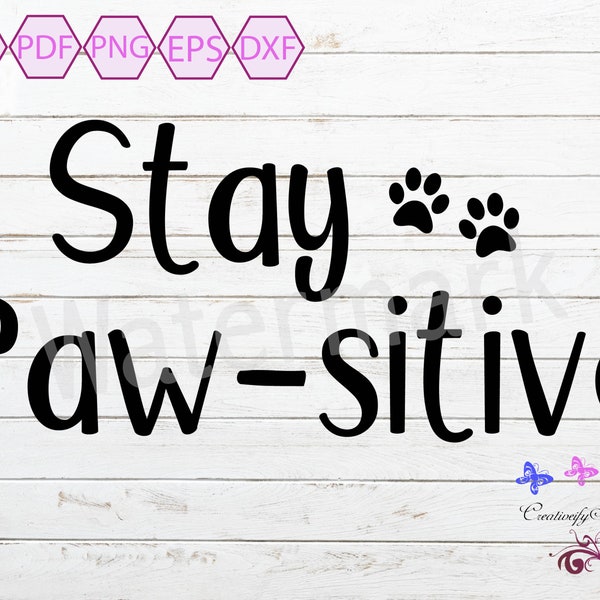 Stay Paw-sitive Pet Quote SVG, Pet Shirt, Funny Dog Mug, Cat Mug, Animal Lover, Car Window Decal Sticker, Commercial Use, Digital Download