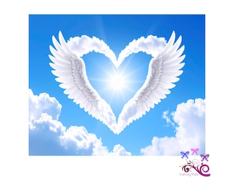 Heaven Background With Wings and Heart PNG, Memorial Image, In Loving Memory, Fluffy Clouds, Tomb Stone, RIP Image, Digital Download