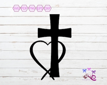 Cross And Heart SVG, Church Image, Cross Decal, Faith Cross, Mug Decal, Tshirt Design, Cricut Cut Design, Religious Image, Digital Download