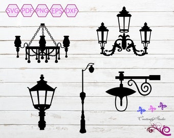 Light Bundle, Lights SVG, Porch Lights, Chandelier Lights, Home and Outdoor Lighting, Street Lights, Small Commercial Use, Digital Download