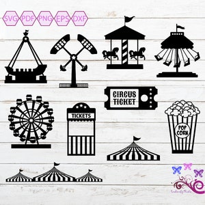 Circus SVG, Circus Images, Carnival Rides, Circus Clipart, Circus Bundle, Striped Tent, Circus Silhouette, Family Activity, Digital Download