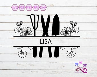 Garden Tools Monogram SVG Cut File, Garden Shears, Gardener Job, Spade Fork, Trowel Weeder, Summer Activity, Digital Download