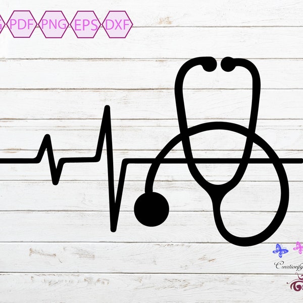 Stethoscope SVG, Heartbeat SVG, Nurse SVG, Life Line, Heart Stethoscope, Healthcare Nurse, Medical Image, Heartbeat File, Digital Download