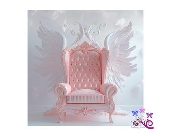Pink Chair With Angel Wings Memorial PNG, In Loving Memory Memorial Background, Rest In Peace, Funeral Template, Digital Download