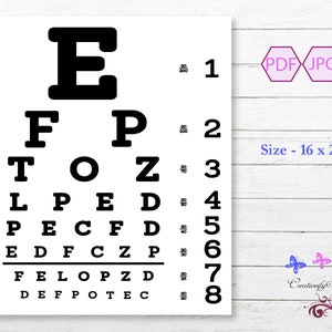 Snellen Eye Test Chart, Optometry Print, Eye Exam, Vision Test, Wall Art, PDF And JPG, Doctors Office, Perfect Eyesight, Digital Download