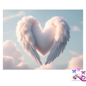 Light Pink Heart Encased In Fluffy Angel Wings, Memorial Background, Funeral Program, Celebration Of Life, Sympathy Gift, Digital Download