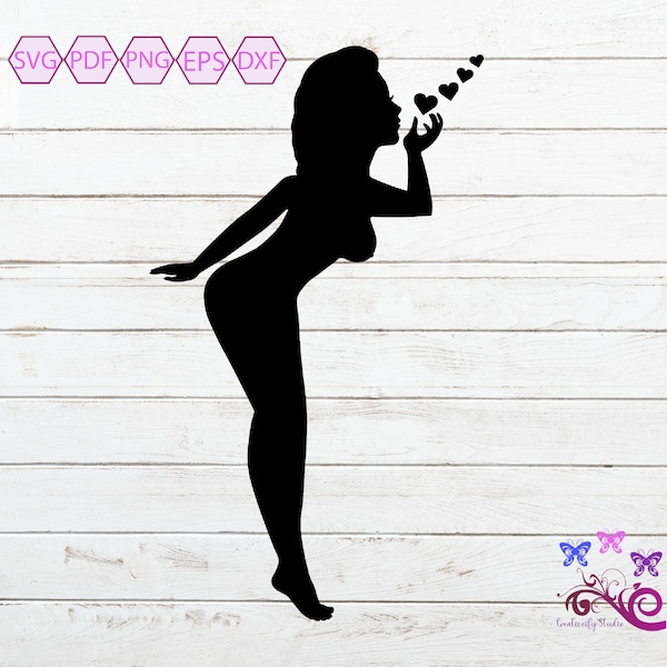 Naked Woman Blowing Kiss SVG, Nude Female, Erotic Woman, Sexy Lady, Making Love, Sex Clipart, Woman's Breasts, Naked Kiss, Digital Download