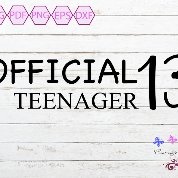 Teenager SVG, Finally 13, Officially Teenager, 13th Birthday, Hello 13, Tshirt Image, Mug Decal, Small Commercial Use, Digital Download