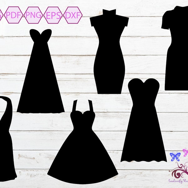 Dresses SVG Clipart, Dress Bundle, Dress Silhouette, Summer Dress, Evening Wear, Party Dress, Womens Dress, Dress Clipart, Digital Download