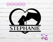 Horse With Heart Monogram Clipart, Girl Kissing Horse, Split Name Frame, Heart And Horse SVG, Monogram Cut File, Digital Download