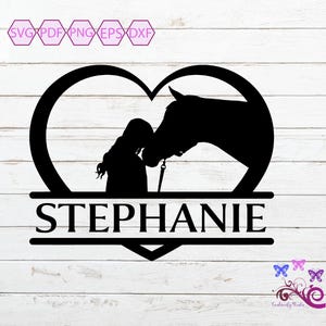 Horse With Heart Monogram Clipart, Girl Kissing Horse, Split Name Frame, Heart And Horse SVG, Monogram Cut File, Digital Download