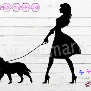 Dog Walker SVG, Woman Walking Dog, Canine SVG, Dog Lover, Dog Digital Decal, Family Pet SVG, Dog Silhouette Clipart, Dog Digital Download