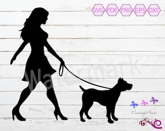 Dog Walker Silhouette SVG, Woman Walking Dog, Canine SVG, Dog Lover, Dog Decal, Family Pet SVG, Dog Silhouette Clipart, Dog Digital Download